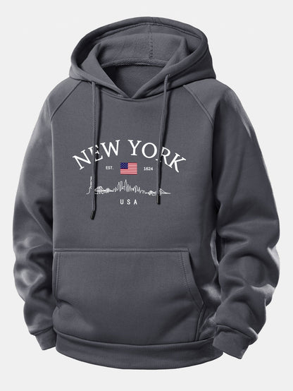 New York Druck Kordelzug Kapuzenpullover