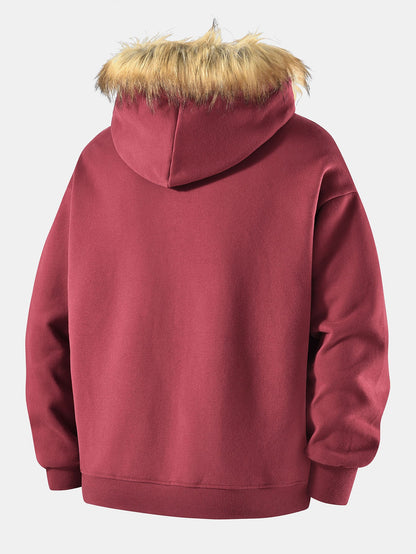 Locker sitzende Kapuzenjacke mit Reißverschluss und Kunstpelzkragen