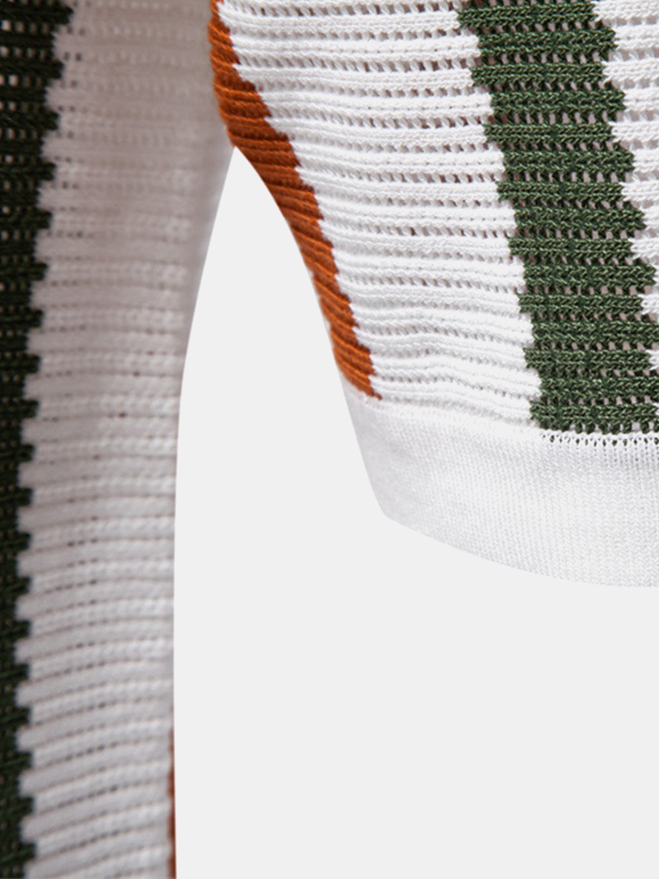 Gestreiftes V-Ausschnitt Strick-Poloshirt und gerade geschnittene Leinenhose