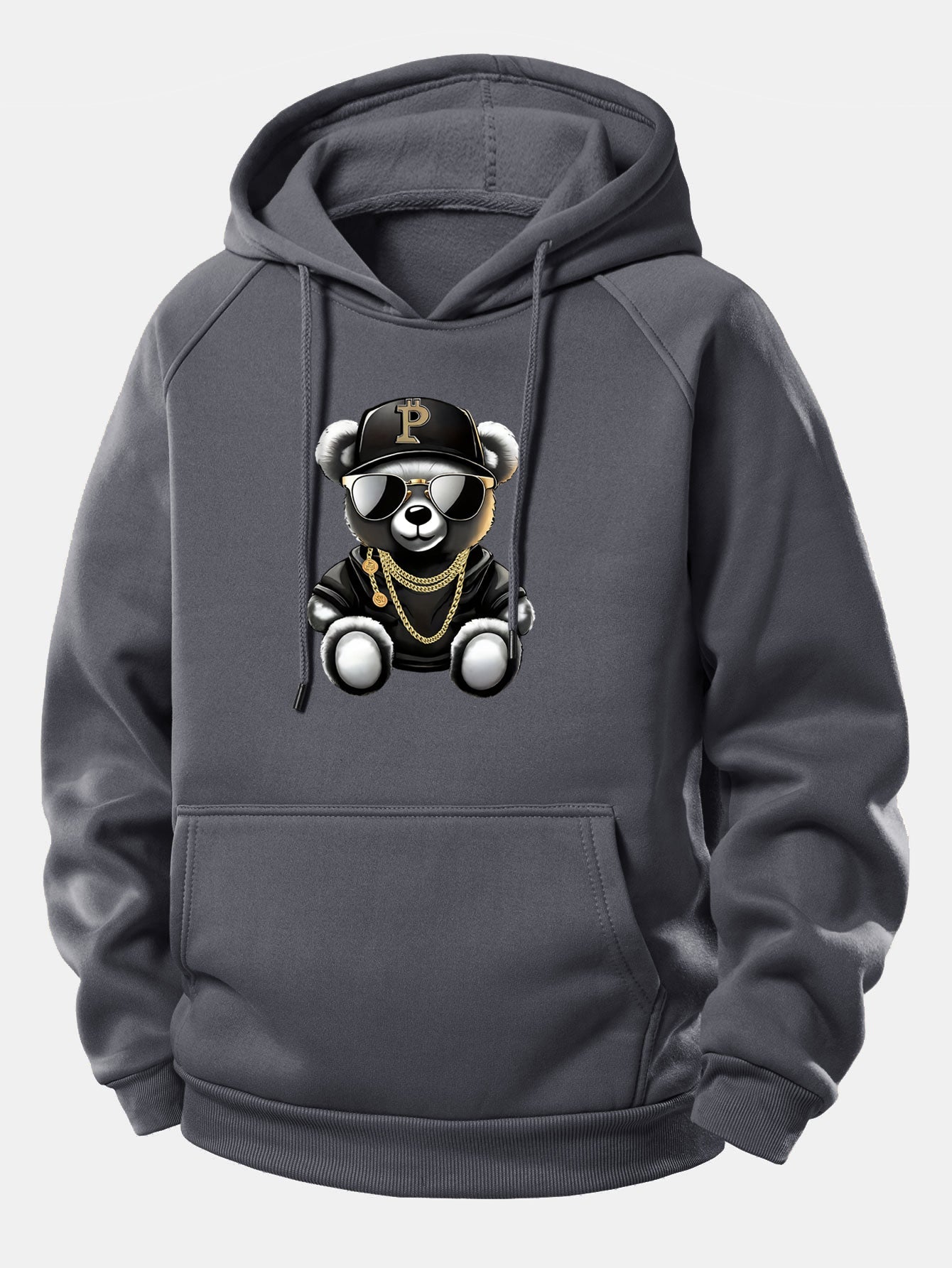 Hip Hop Bär Grafik Hoodie mit Kordelzug