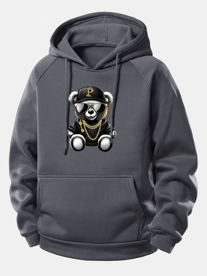 Hip Hop Bär Druck Kordelzug Kapuzenpullover