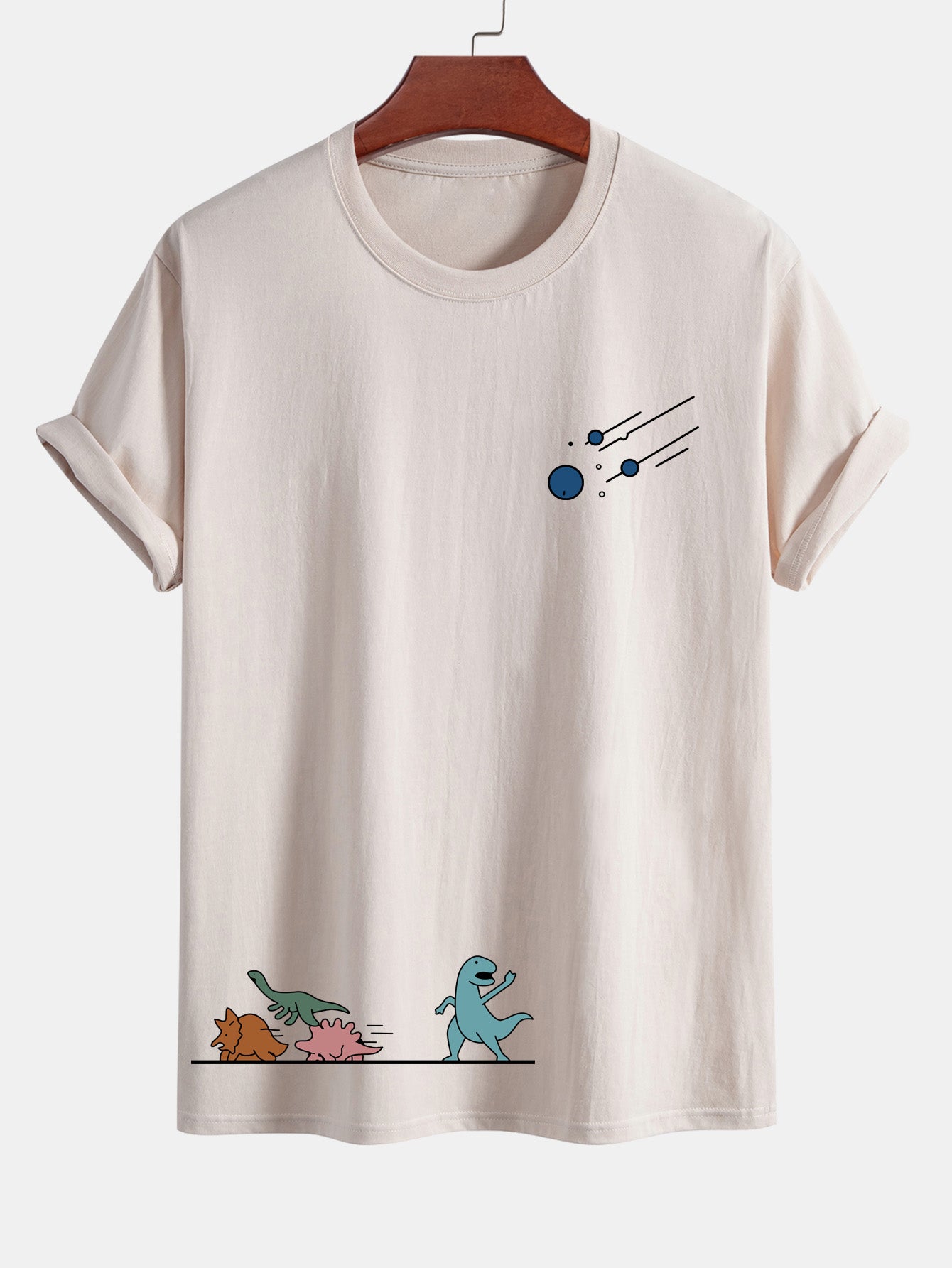 Regular Fit Cotton T-Shirt with Dinosaur Meteor Avoidance Print