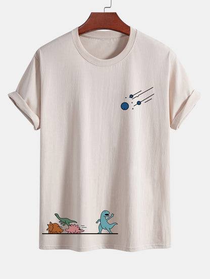 Regular Fit Cotton T-Shirt with Dinosaur Meteor Avoidance Print