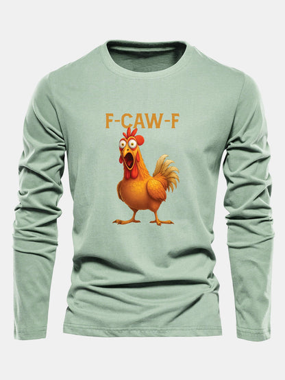 Langarm Baumwollshirt mit Hahn-Motiv