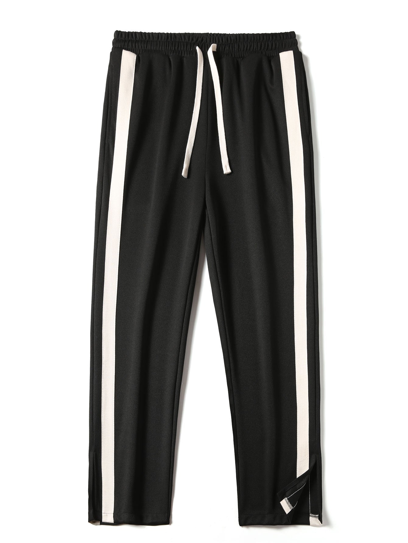 Relaxed Fit Color Block Patchwork Polo Shirt & Split Hem Striped Pants