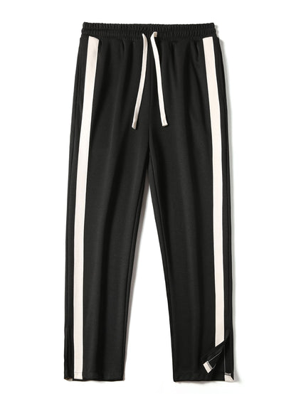 Relaxed Fit Color Block Patchwork Polo Shirt & Split Hem Striped Pants