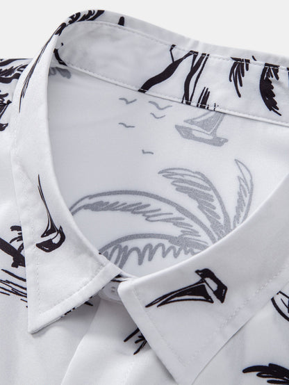 Palm Tree Island Hemd mit Knopfleiste und Kordelzug-Badeshorts