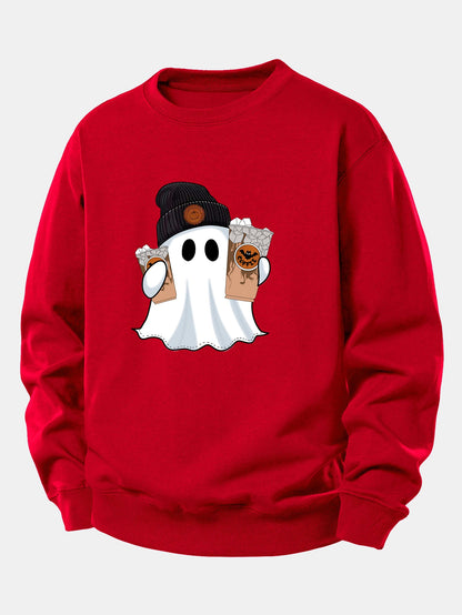 Halloween Geist Kaffee Grafik Sweatshirt mit lockerem Schnitt