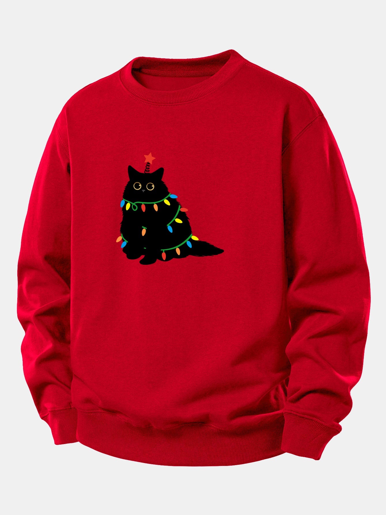 Buntes Licht Schwarze Katze Druck Locker Sitzendes Sweatshirt
