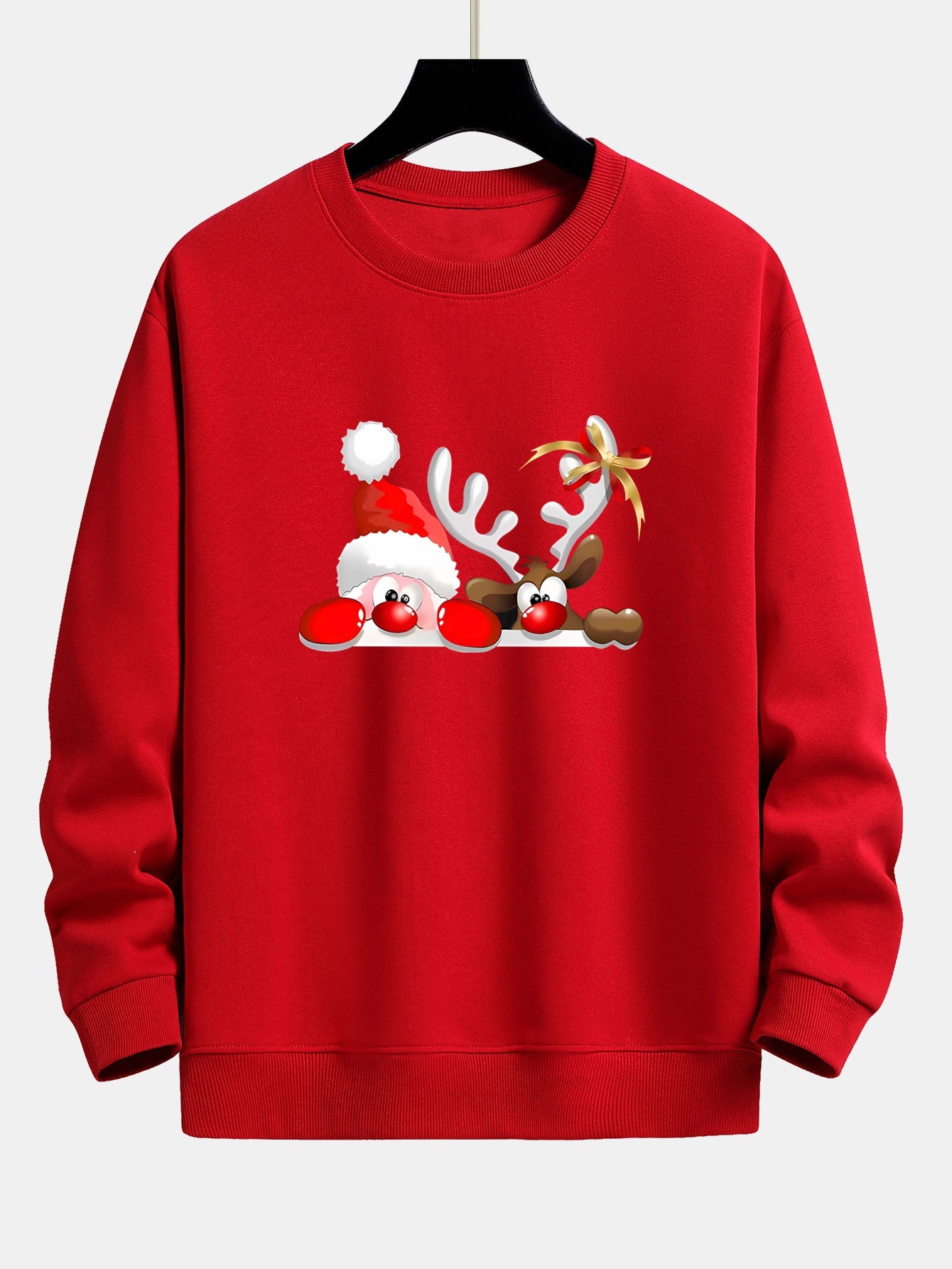Lockeres Sweatshirt mit Weihnachtsmann- und Rentier-Print