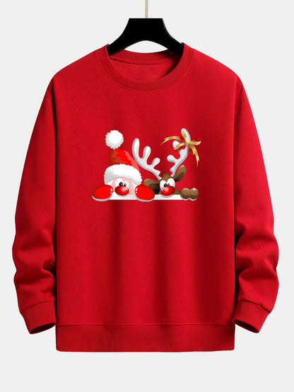 Lockeres Sweatshirt mit Weihnachtsmann- und Rentier-Print