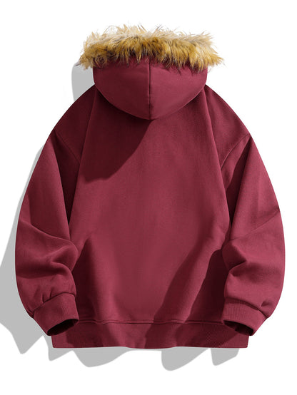 Locker sitzende Kapuzenjacke mit Reißverschluss und Kunstpelzkragen