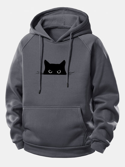 Hoodie mit Kordelzug und schwarzem Katzen-Design