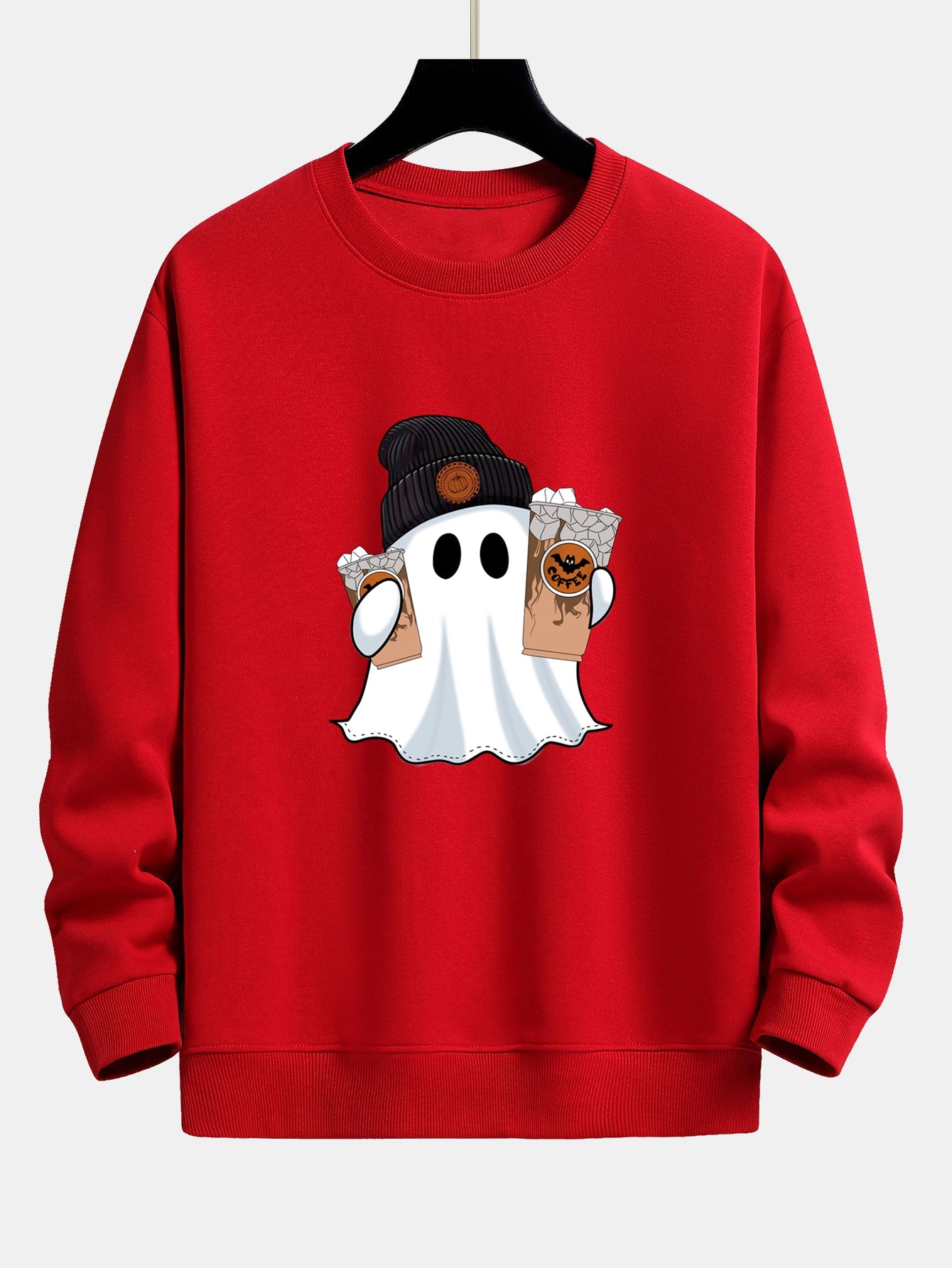 Halloween Ghost Coffee Print Relaxed Fit Sweatshirt
