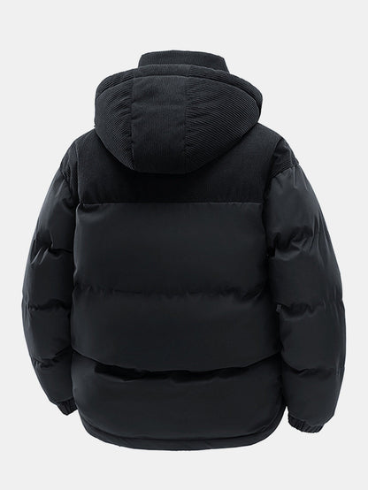 Corduroy Patchwork Kapuzen-Steppjacke