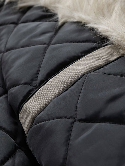 Boxy Passform Kunstpelzkragen Kapuzenmantel