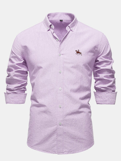 Cowboy-Stickerei Baumwoll-Oxford Hemd mit Knopfleiste