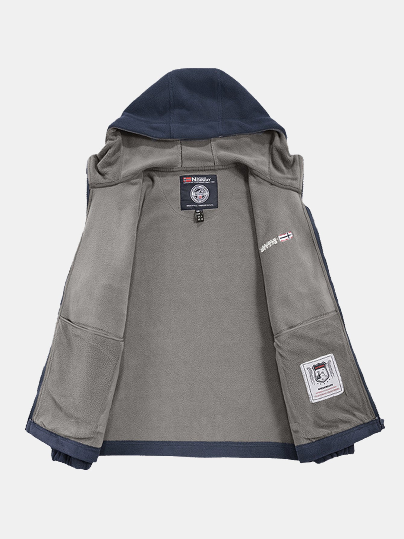 Fleecejacke mit Reißverschlusstasche und Kapuze