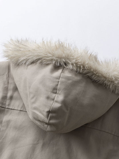 Boxy Fit Kunstpelzkragen Kapuzenmantel