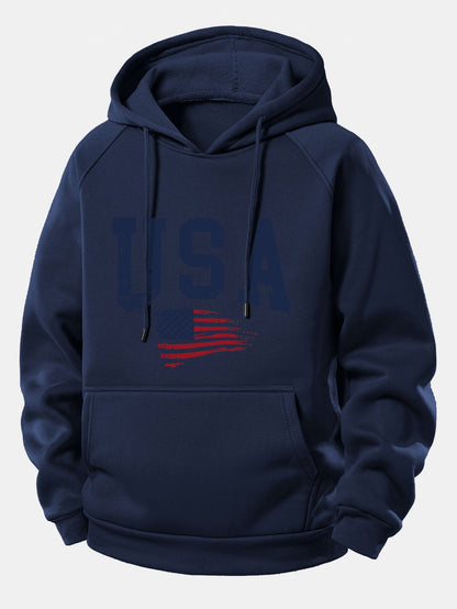 USA-Flaggen-Motiv Kapuzenpullover mit Kordelzug