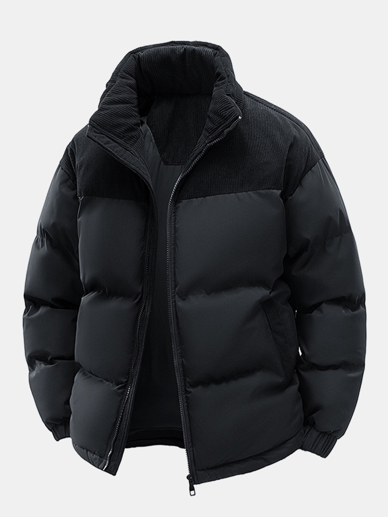 Corduroy Patchwork Kapuzen-Steppjacke