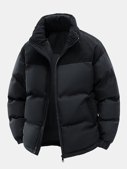 Corduroy Patchwork Kapuzen-Steppjacke