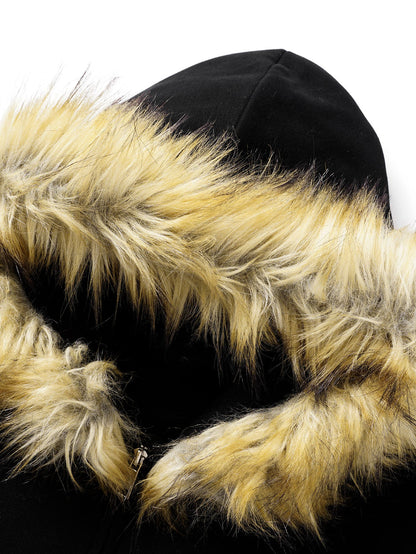 Locker sitzende Kapuzenjacke mit Reißverschluss und Kunstpelzkragen