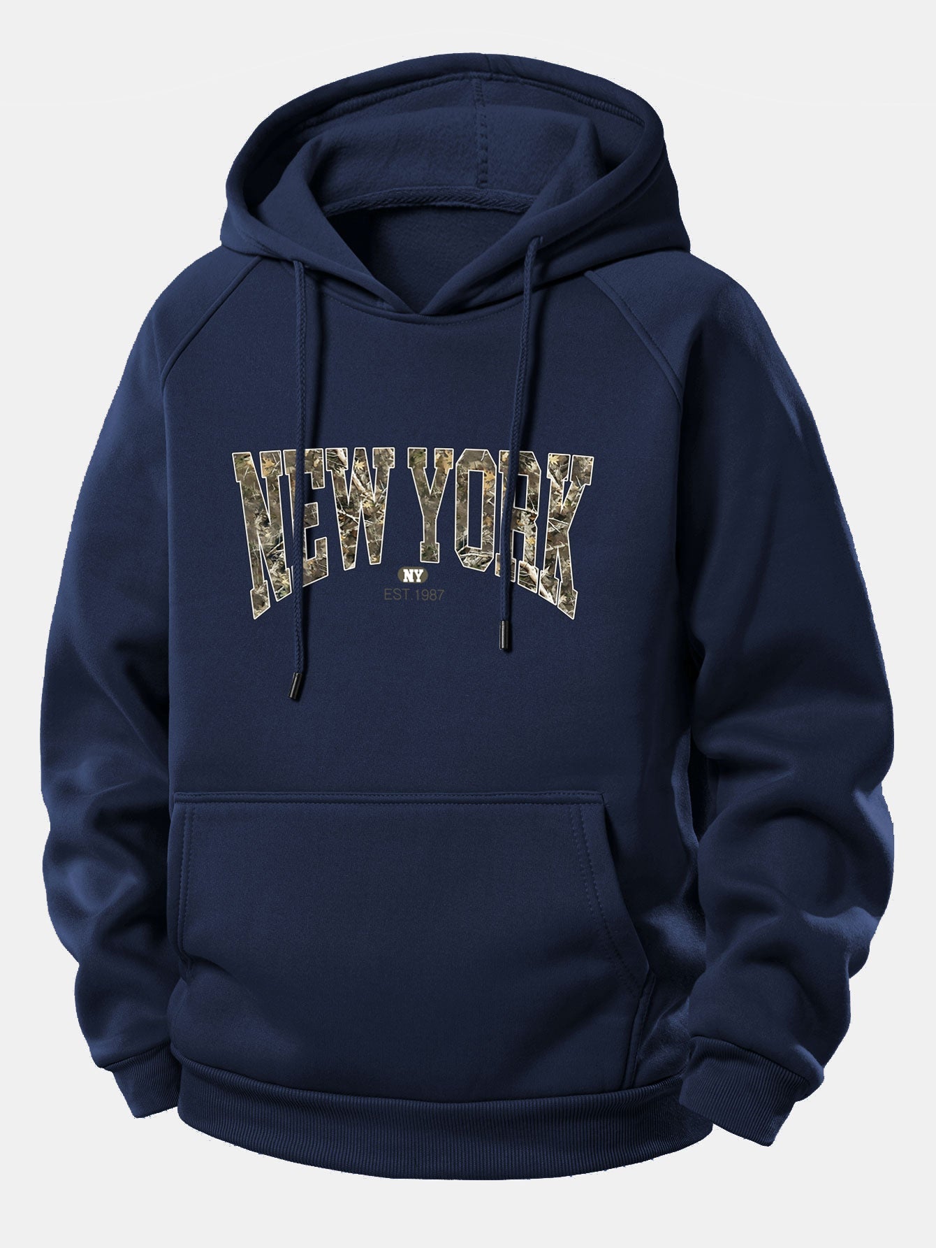 Camouflage New York Print Hoodie with Drawstring