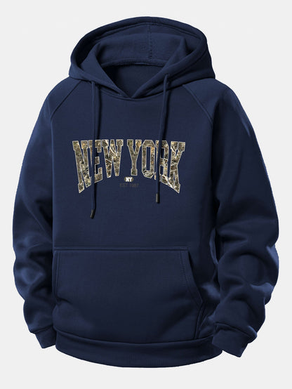 Camouflage New York Print Hoodie with Drawstring