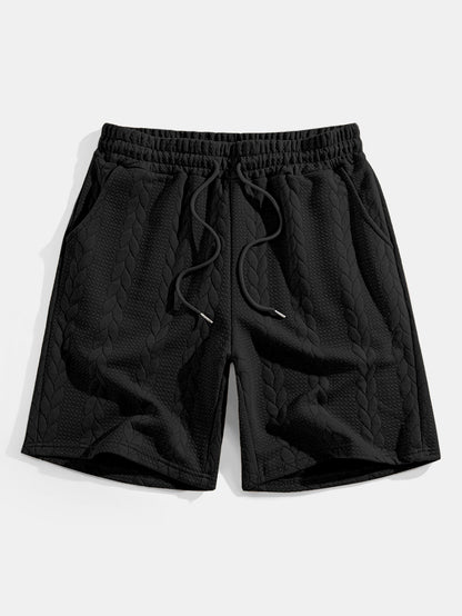 Casual Mid-Length Sleeve Twist Jacquard Tee and Shorts Set