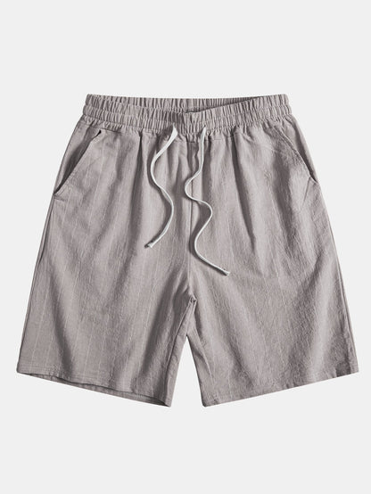 Gestreiftes Hemd in Leinenoptik mit Knöpfen und Shorts mit Kordelzug