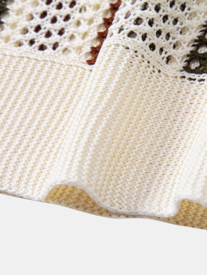 Gestreiftes Poloshirt mit Häkel-V-Ausschnitt