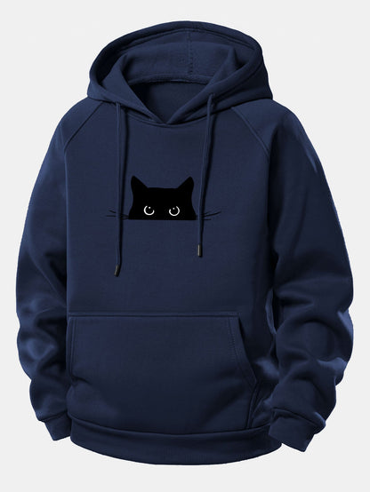 Hoodie mit Kordelzug und schwarzem Katzen-Design