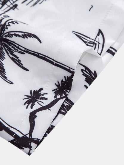 Palm Tree Island Hemd mit Knopfleiste und Kordelzug-Badeshorts