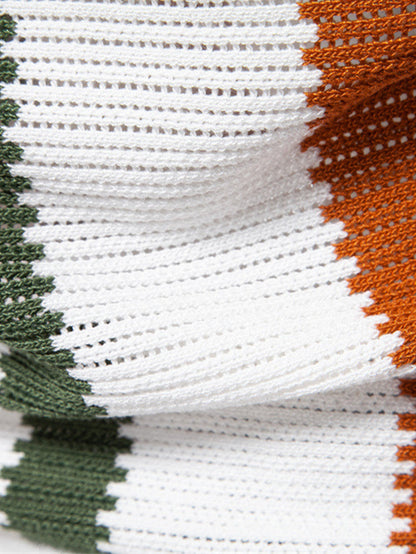 Gestreiftes V-Ausschnitt Strick-Polohemd