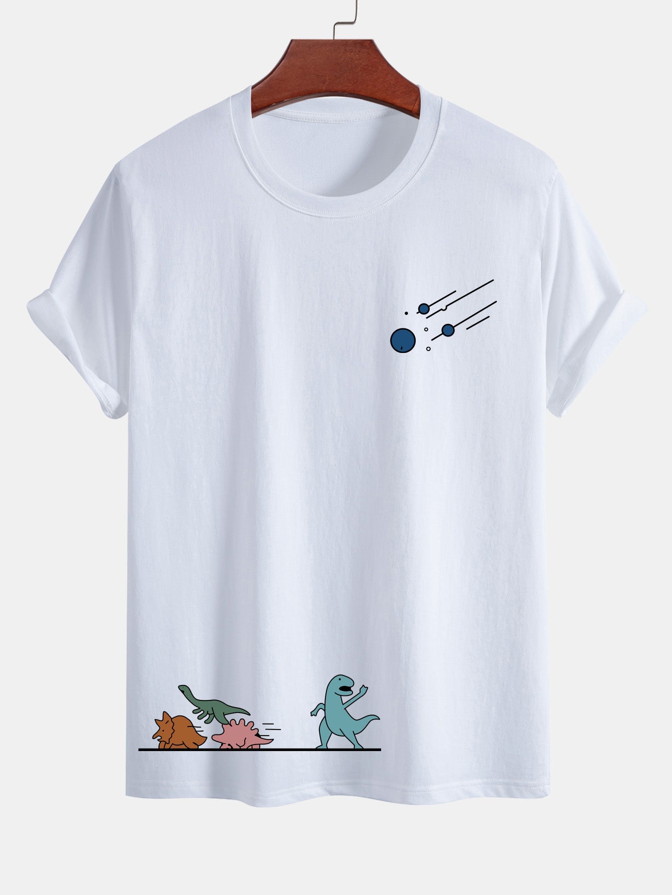 Regular Fit Cotton T-Shirt with Dinosaur Meteor Avoidance Print