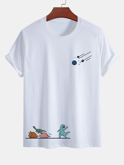 Regular Fit Cotton T-Shirt with Dinosaur Meteor Avoidance Print