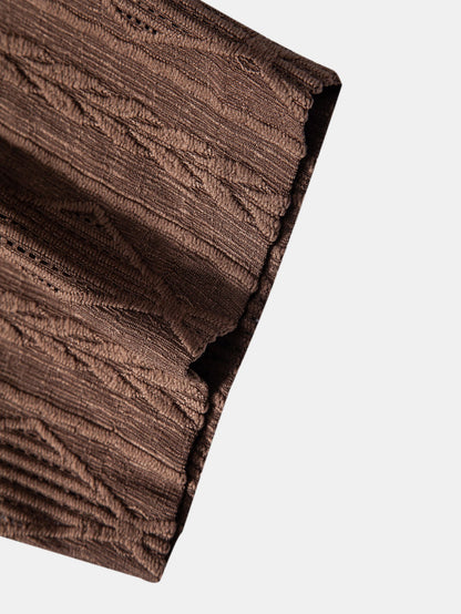 Geometrisches Jacquard-Cuban-Shirt mit gerader Leinenhose