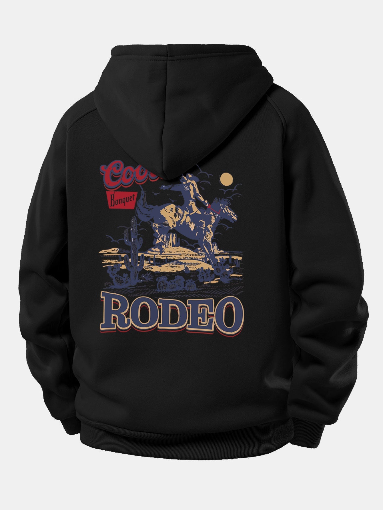 Western Cowboy Print Hoodie with Drawstring
