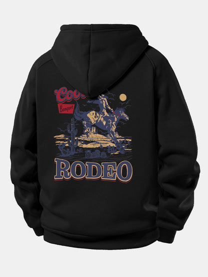 Western Cowboy Print Hoodie with Drawstring