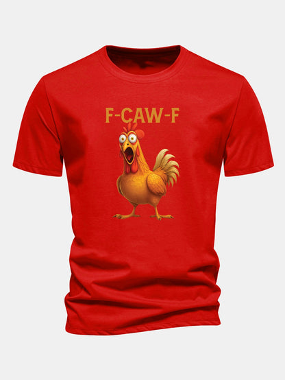 Baumwoll-T-Shirt mit regulärer Passform und Hahn-Design