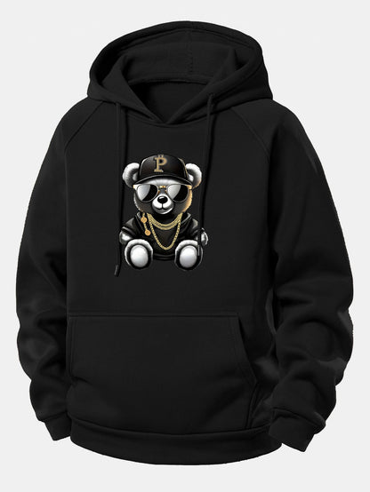Hip Hop Bär Druck Kordelzug Kapuzenpullover