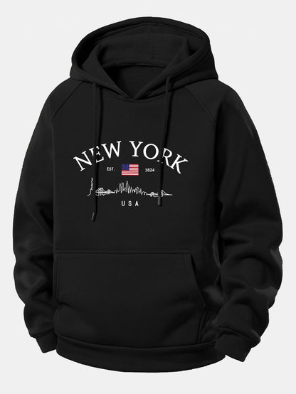 New York Druck Kordelzug Kapuzenpullover