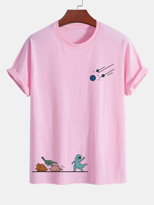 Regular Fit Cotton T-Shirt with Dinosaur Meteor Avoidance Print