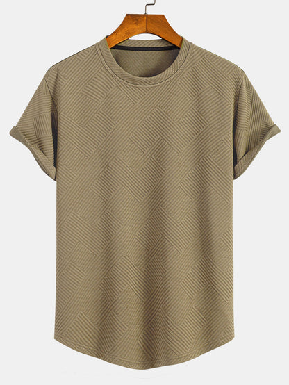 Short Sleeve Striped Jacquard Bow Hem T-Shirt