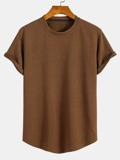 Short Sleeve Striped Jacquard Bow Hem T-Shirt