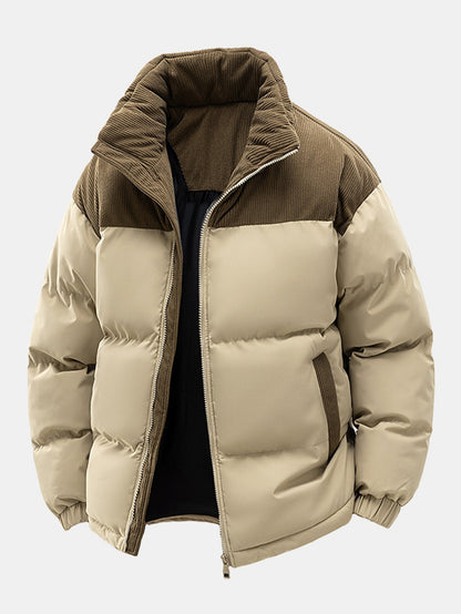 Corduroy Patchwork Kapuzen-Steppjacke