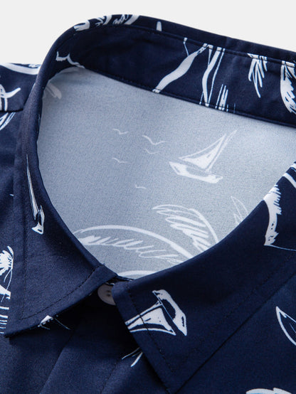 Palm Tree Island Hemd mit Knopfleiste und Kordelzug-Badeshorts