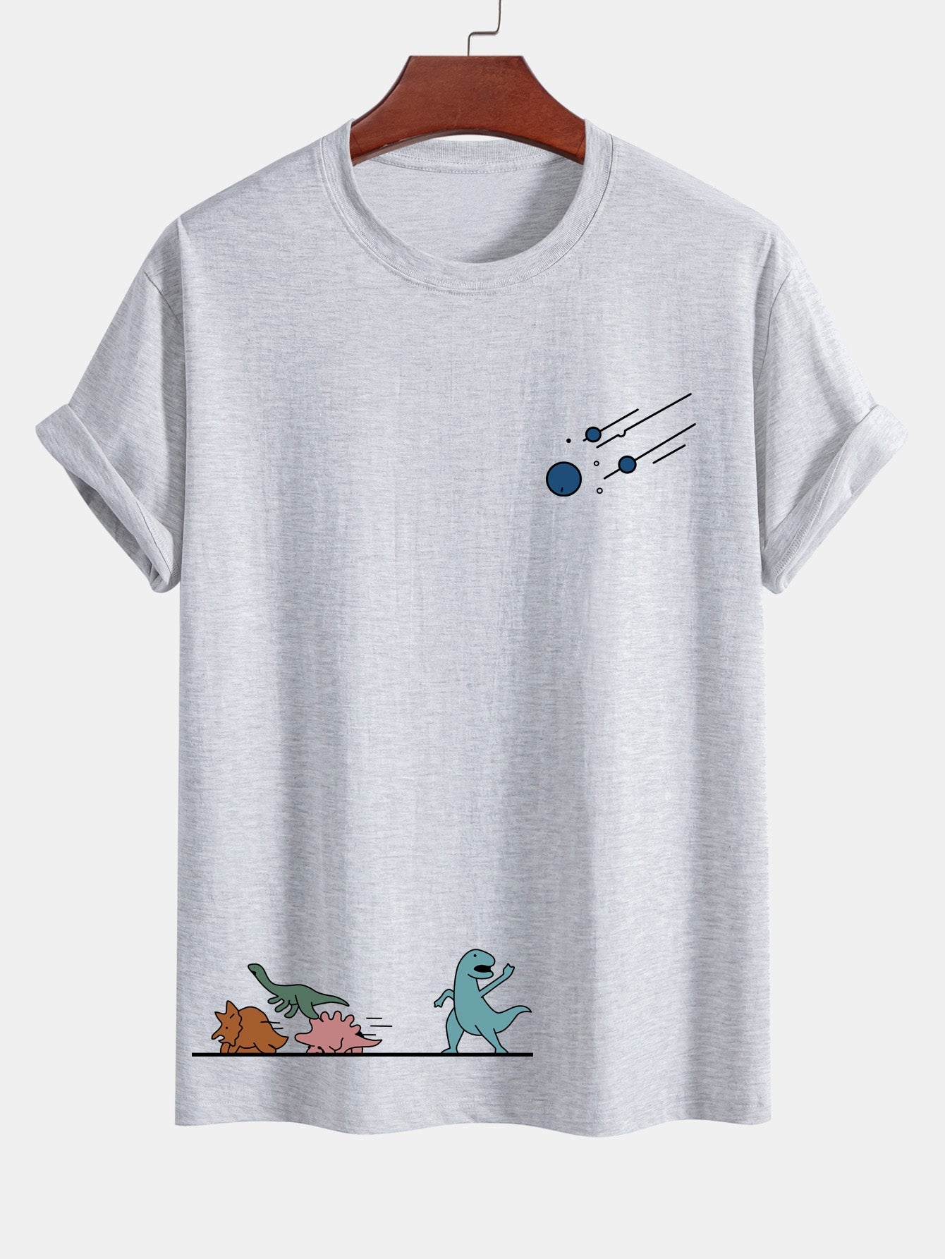 Regular Fit Cotton T-Shirt with Dinosaur Meteor Avoidance Print