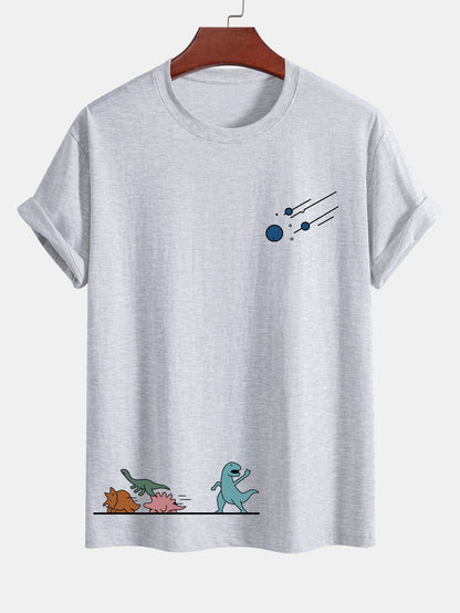 Regular Fit Cotton T-Shirt with Dinosaur Meteor Avoidance Print